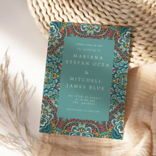 Romantic Geometric Mandala soft blue gray and red Postcard