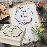Romantic Geometric Names Wedding Date Rubber Stamp<br><div class="desc">Seal your love with elegance using our Custom Wedding Rubber Stamp. Personalized with the newlywed couple's names and their wedding date, this stamp is a beautiful addition to your wedding stationery. The text is framed with a modern geometric frame adorned with delicate floral accents, adding a touch of sophistication to...</div>