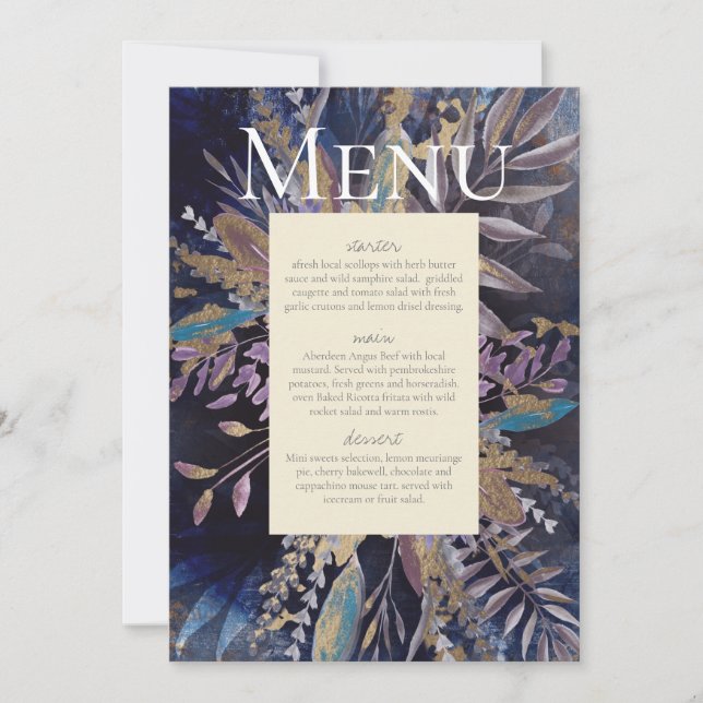Romantic gilded double sided menu invitation (Front)