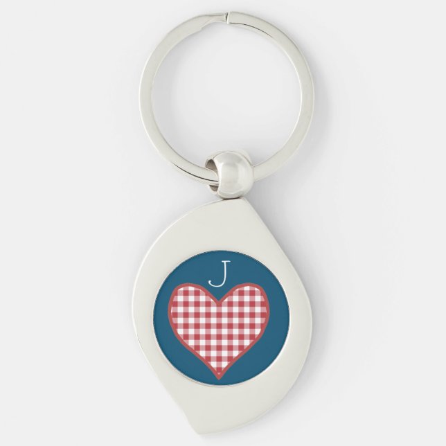 Romantic Gingham Heart Keychain to Personalize (Front)
