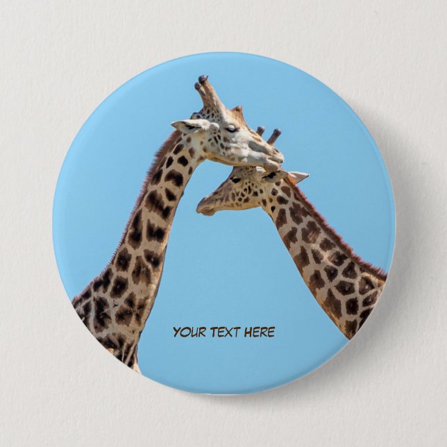Romantic Giraffe Couple Personalized Name Button (Front)
