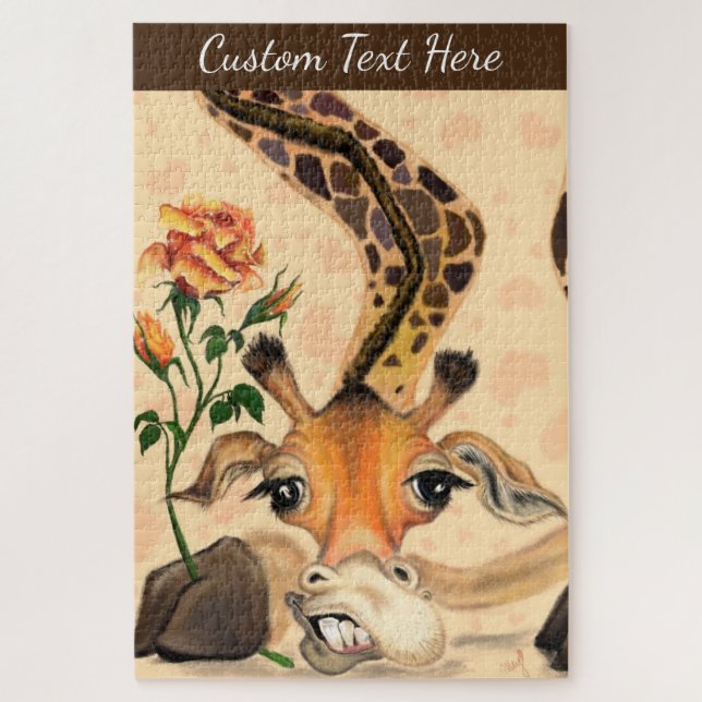 Romantic Giraffe Funny Jigsaw Puzzle Custom Text (Vertical)