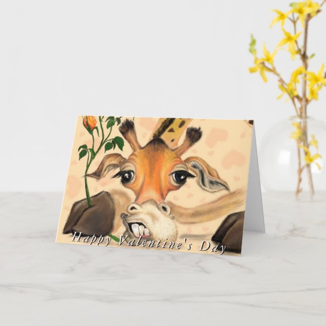 Romantic Giraffe Funny Valentine's Day Card (Yellow Flower)