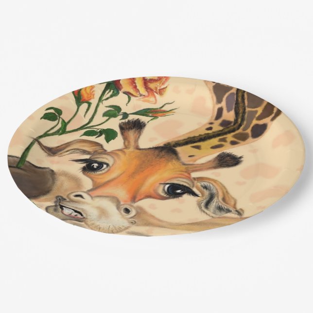 Romantic Giraffe - Gentleman - Add Your Text /Name Paper Plates (Angled)