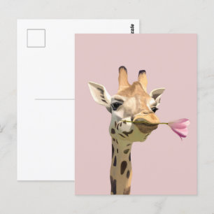 Romantic Giraffe Pink Tulip For Loved One Postcard