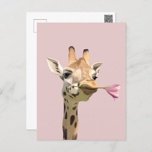Romantic Giraffe Pink Tulip For Loved One Postcard