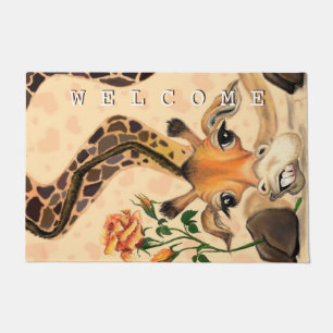 Romantic Giraffe - Welcome - Add Your Text / Name Doormat