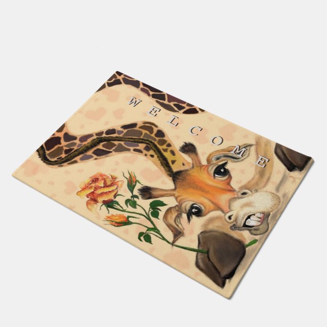 Romantic Giraffe - Welcome - Romantic Doormat (Angled)