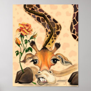 Romantic Giraffe with Rose Funny Poster