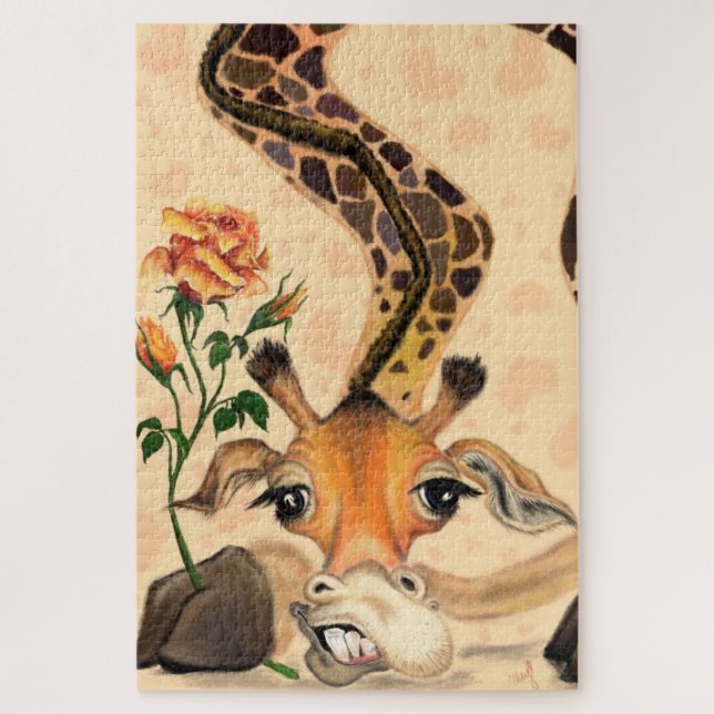 Romantic Giraffe with Rose Funny Puzzle (Vertical)