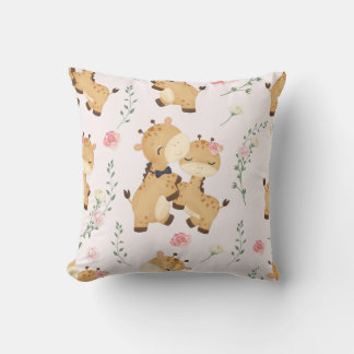 Romantic Giraffes with Floral Accents Throw Pillow