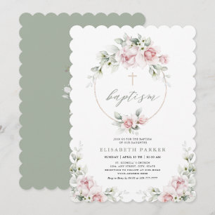 Romantic Girl Baptism Floral Pink Invitation