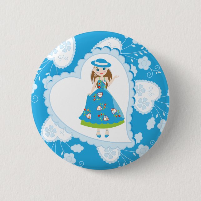 Romantic girl birthday party pinback button (Front)