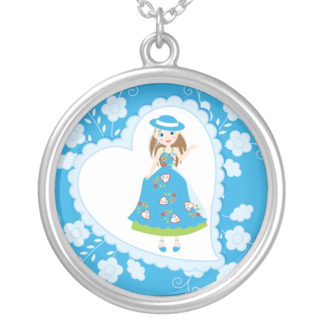 Romantic girl birthday party silver plated necklace (Front)