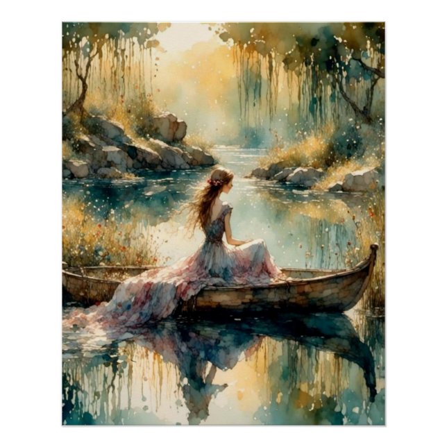 Romantic Girl in wooden boat on Lake Poster (Front)