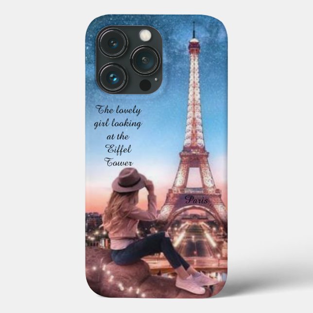  Romantic girl  looking at the Eiffel Tower Case-Mate iPhone Case (Back)