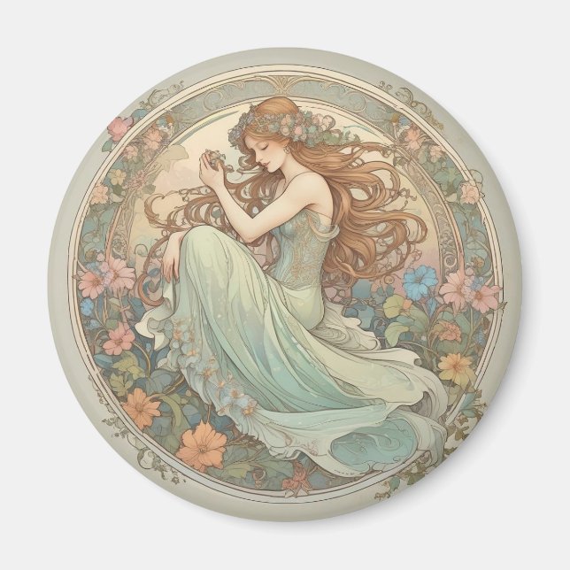 Romantic Girl Mucha Style Magnet (Front)