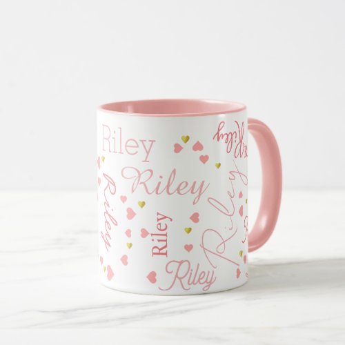 Romantic Girl Riley custom name pink hearts  Mug