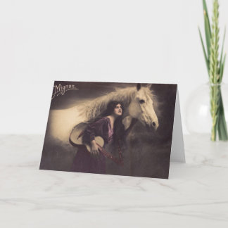 Romantic girl with horse and guitar card