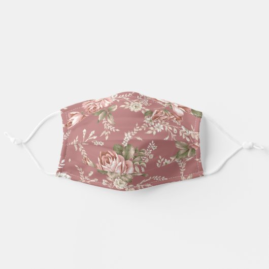 Romantic Girly Blush Roses - Dark Pink Background Adult Cloth Face Mask (Front, Unfolded)