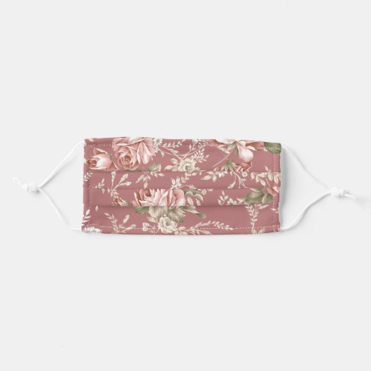 Romantic Girly Blush Roses - Dark Pink Background Adult Cloth Face Mask (Front, Folded)