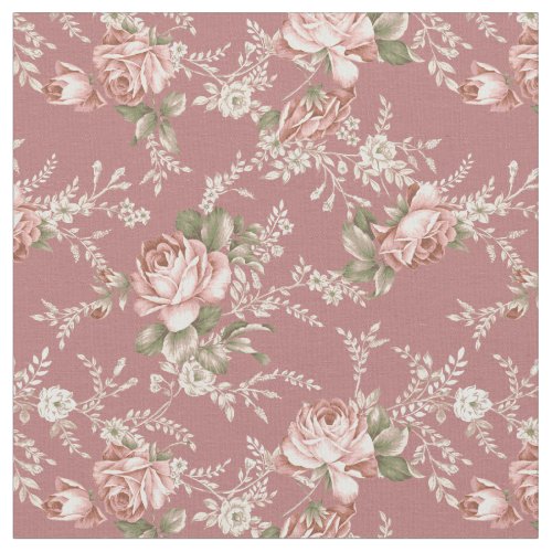 Romantic Girly Blush Roses _ Dark Pink Background Fabric
