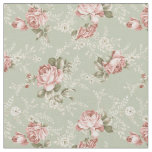 Romantic Girly Blush Roses - Green Background Fabric
