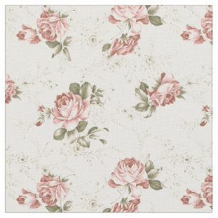 Romantic Girly Blush Roses - White Background Fabric