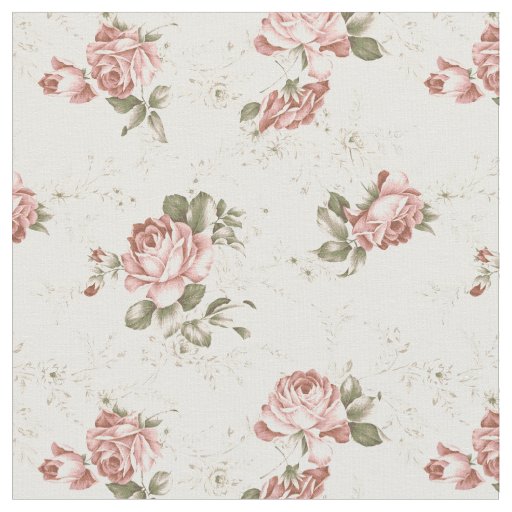 Romantic Girly Blush Roses - White Background Fabric