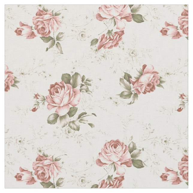 Romantic Girly Blush Roses - White Background Fabric (Close Up)