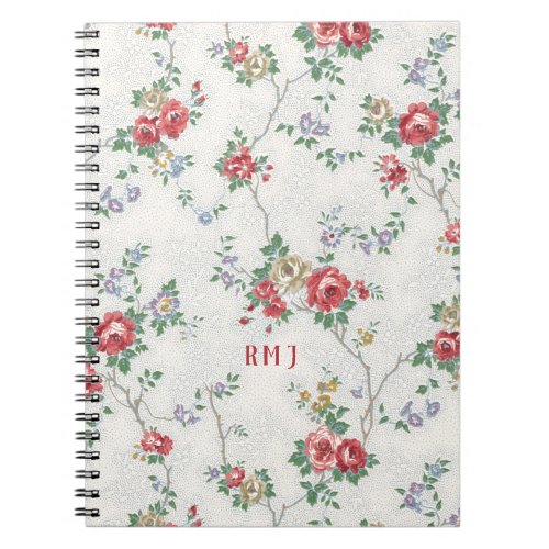 Romantic Girly Pink Roses  Monogram Notebook