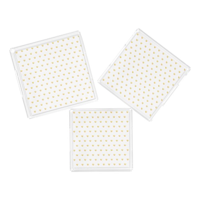 Romantic Girly Red Gold Hearts Pattern Acrylic Tray (Set)