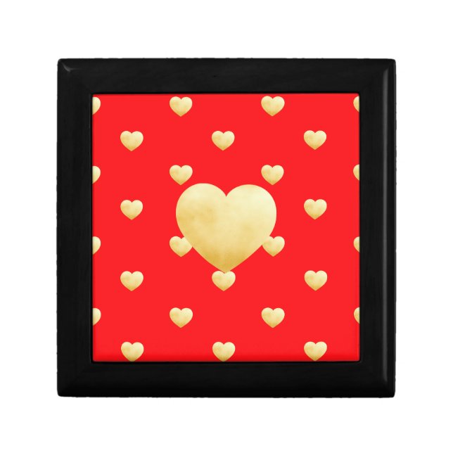 Romantic Girly Red Gold Hearts Pattern Gift Box (Front)