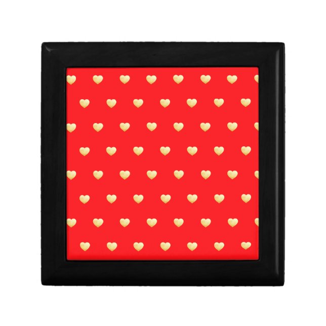 Romantic Girly Red Gold Hearts Pattern Gift Box (Front)