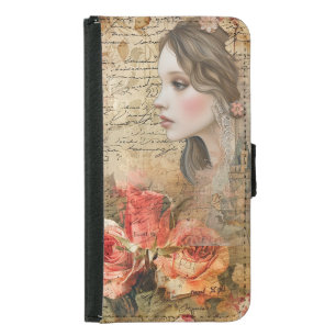 Romantic Girly Vintage Abstract Art Collage Samsung Galaxy S5 Wallet Case