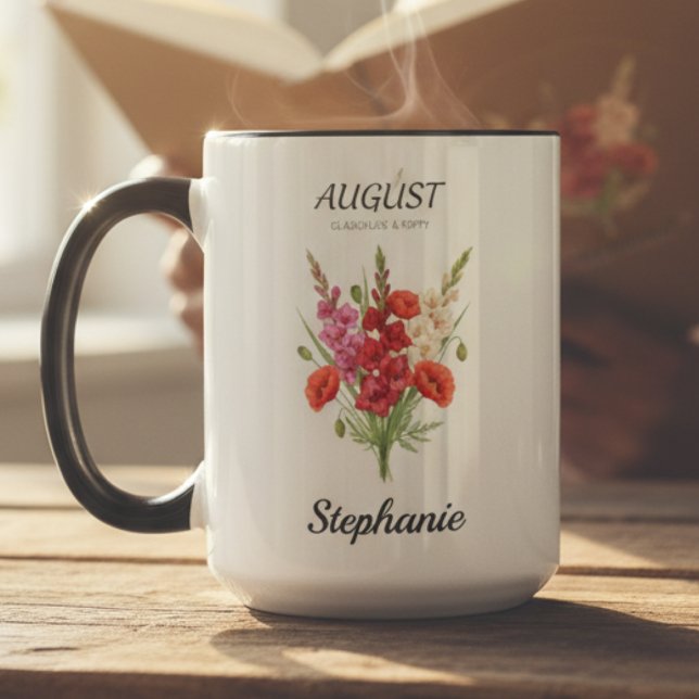 Romantic Gladiolus & Poppy August Birth Month Mug (Romantic Gladiolus & Poppy August Birth Month Mug)