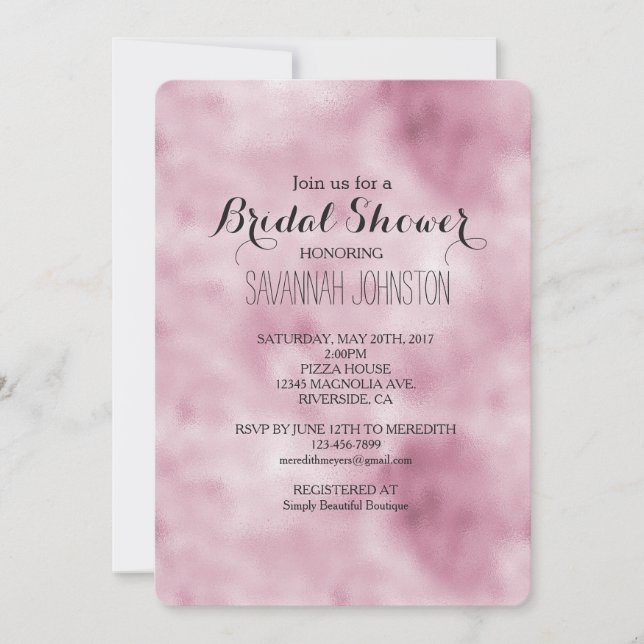 Romantic Glam Pink bridal shower Invitation (Front)