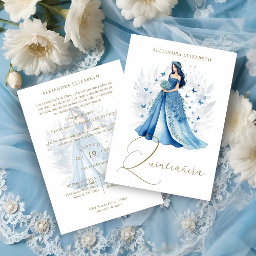 Romantic Glam Spanish Quinceaera Blue Shades Invitation