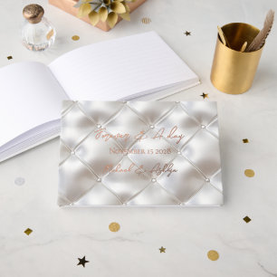 Romantic Glam White Faux Leather Wedding  Foil Guest Book