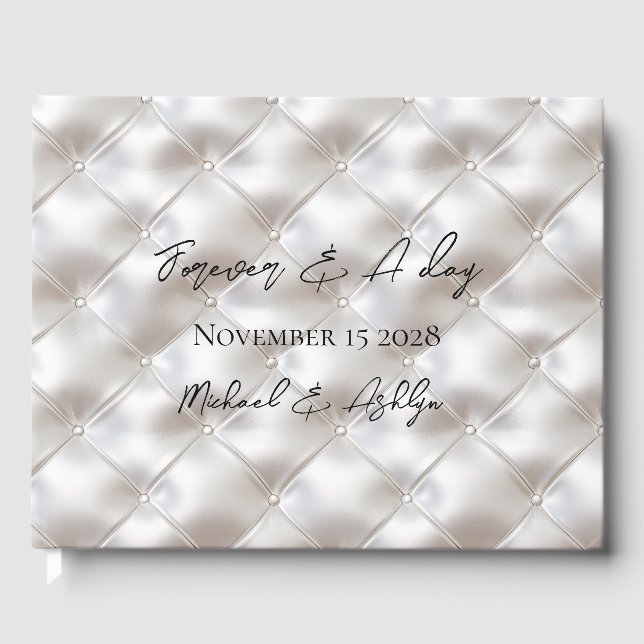 Romantic Glam White Faux Leather Wedding  Guest Book (Front)