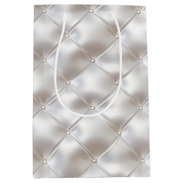 Romantic Glam White Faux Leather Wedding Medium Gift Bag (Front)