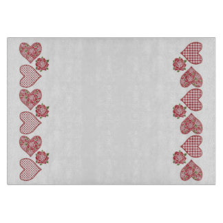 Romantic Glass Cutting Board: Hearts and Red Roses Cutting Board