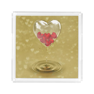 Romantic Glass Heart Design Acrylic Tray