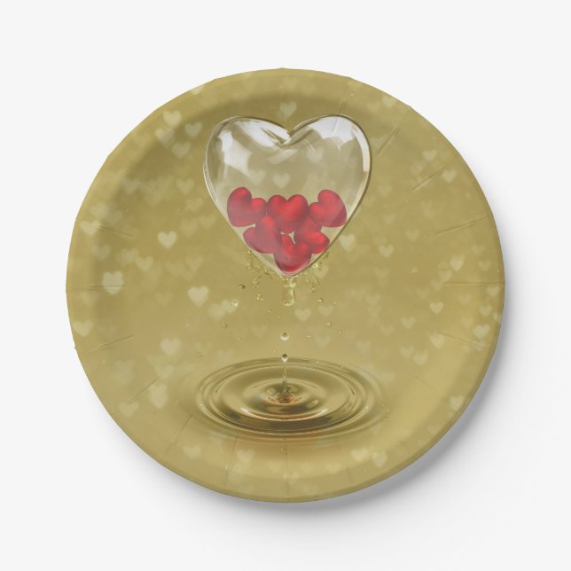 Romantic Glass Heart Design Paper Plates (Front)