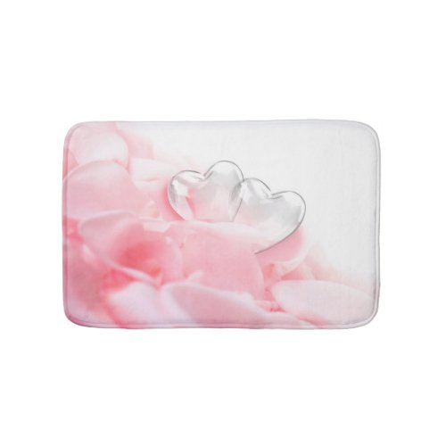 Romantic Glass Hearts Rose Petals Bathroom Mat