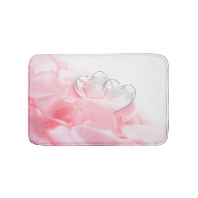 Romantic Glass Hearts Rose Petals Bathroom Mat (Front)