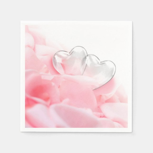 Romantic Glass Hearts Rose Petals Napkins (Front)