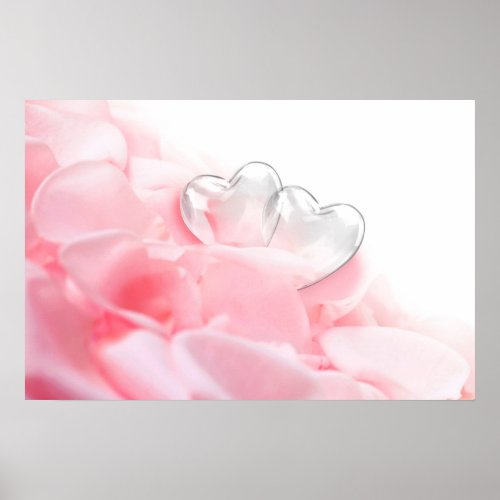 Romantic Glass Hearts Rose Petals Poster