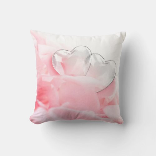 Romantic Glass Hearts Rose Petals Throw Pillow