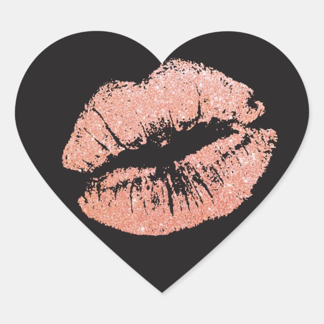 Romantic Glitter Lipstick Kisses Heart Sticker (Front)